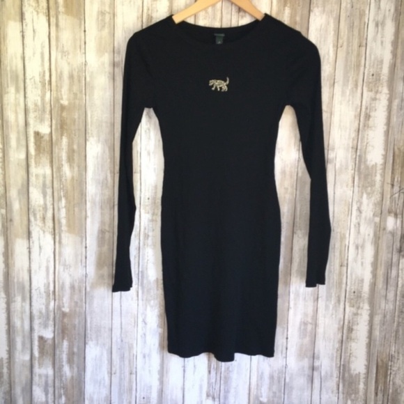 NWT Wild Fable Black Leopard Embroidered Ribbed Dress - Picture 1 of 5